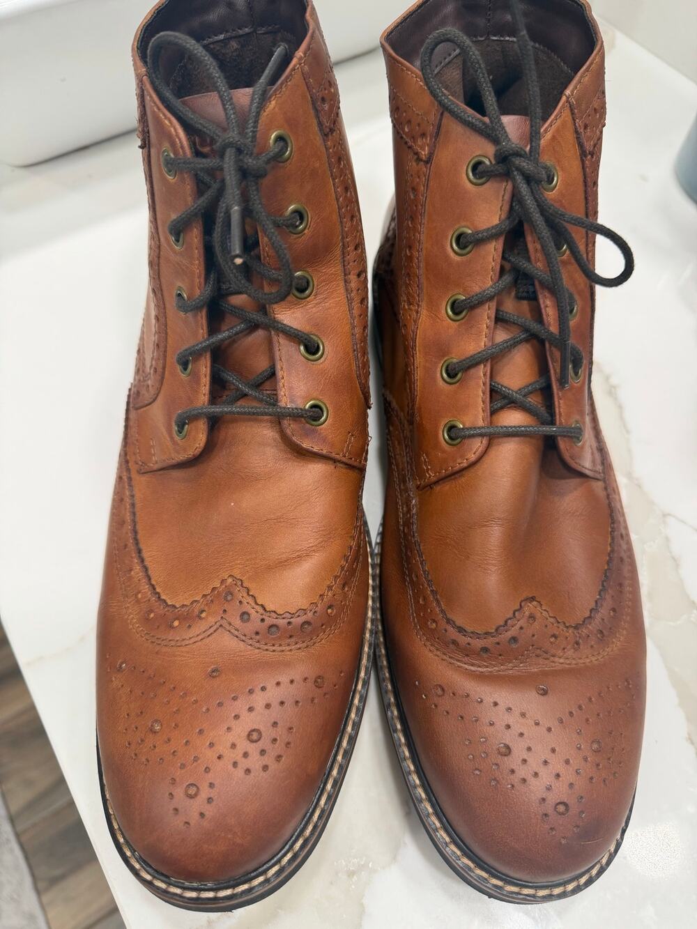 Nunn Bush Men's 10.5 M Cognac Leather KORE Comfort Wingtip Lace-Up Boots